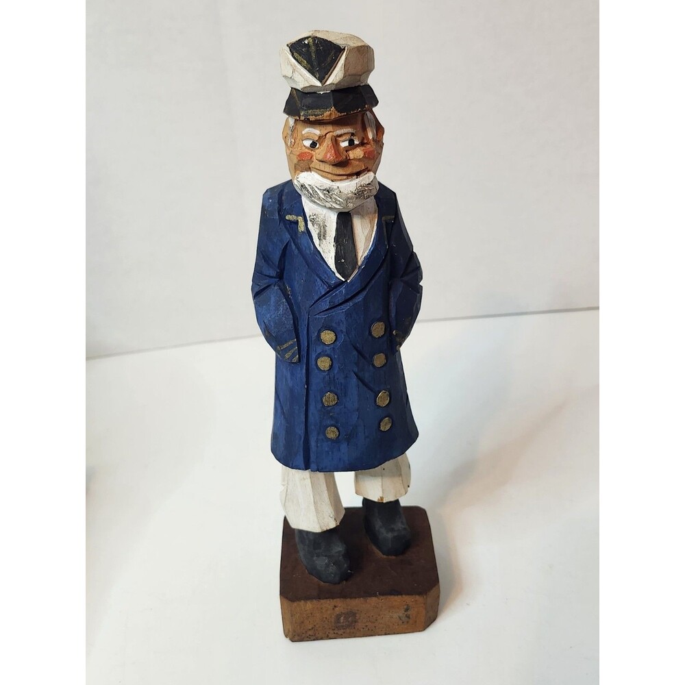 Vintage Folk Art Wood Sea Captain Statue 12"